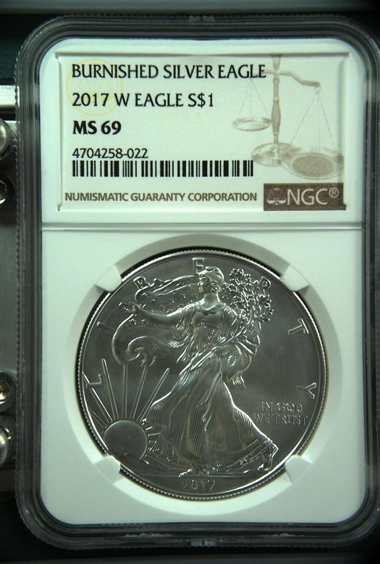 2017 W EAGLE S$1 BURNISHED SILVER EAGLE MS 69