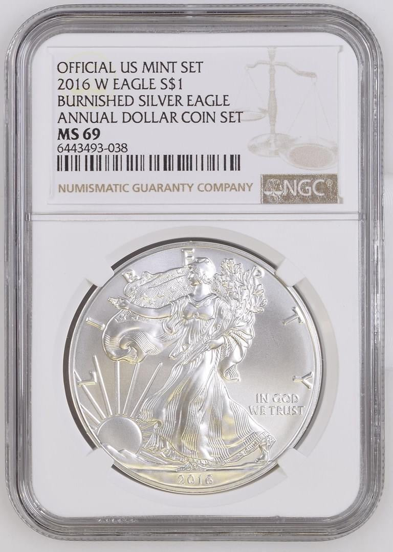 2016 W EAGLE S$1 BURNISHED SILVER EAGLE ANNUAL DOLLAR COIN SET MS 69