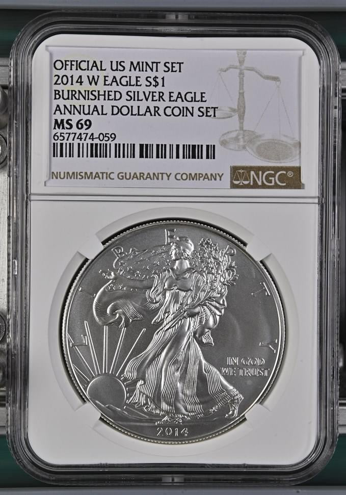 2014 W EAGLE S$1 BURNISHED SILVER EAGLE ANNUAL DOLLAR COIN SET MS 69