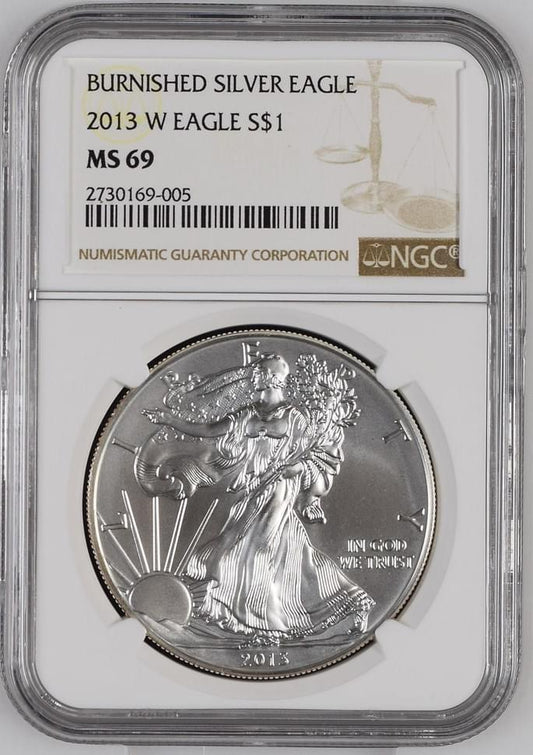 2013 W EAGLE S$1 BURNISHED SILVER EAGLE MS 69