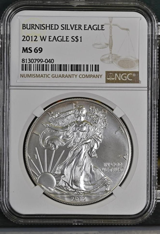 2012 W EAGLE S$1 BURNISHED SILVER EAGLE MS 69