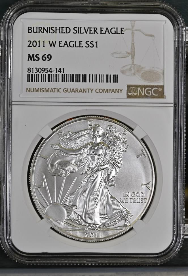 2011 W EAGLE S$1 BURNISHED SILVER EAGLE MS 69