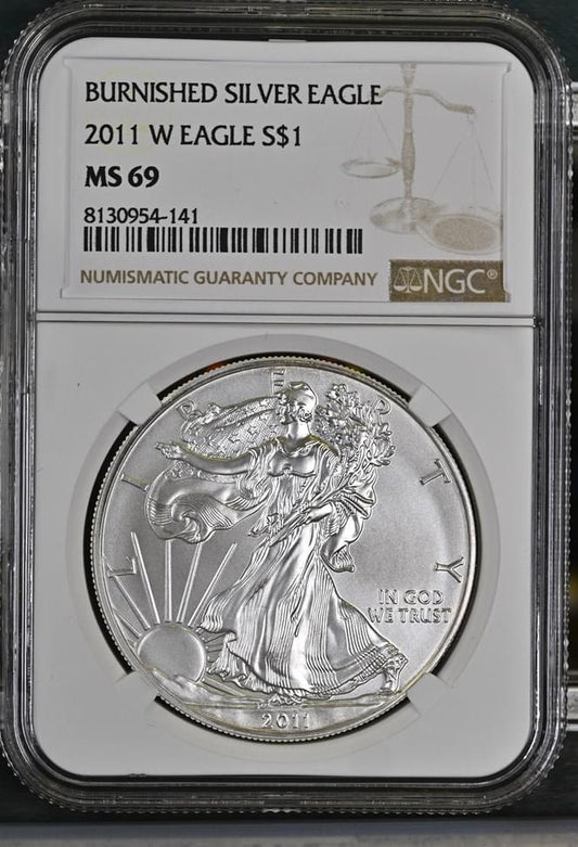 2011 W EAGLE S$1 BURNISHED SILVER EAGLE MS 69
