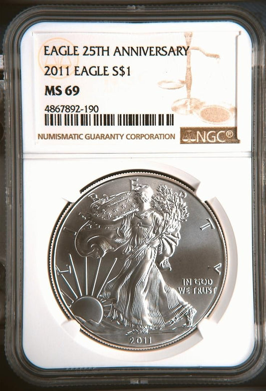 2011 EAGLE S$1 25TH Anniversary MS 69