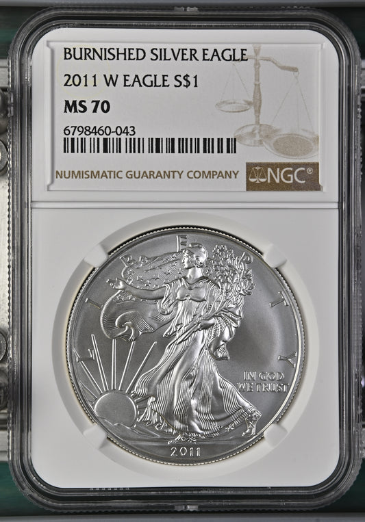 2011 W EAGLE S$1 BURNISHED SILVER EAGLE MS 70
