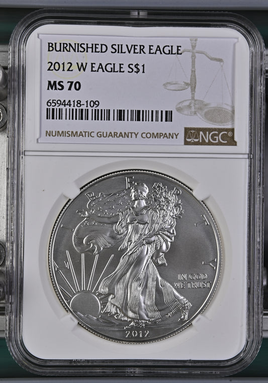 2012 W EAGLE S$1 BURNISHED SILVER EAGLE MS 70
