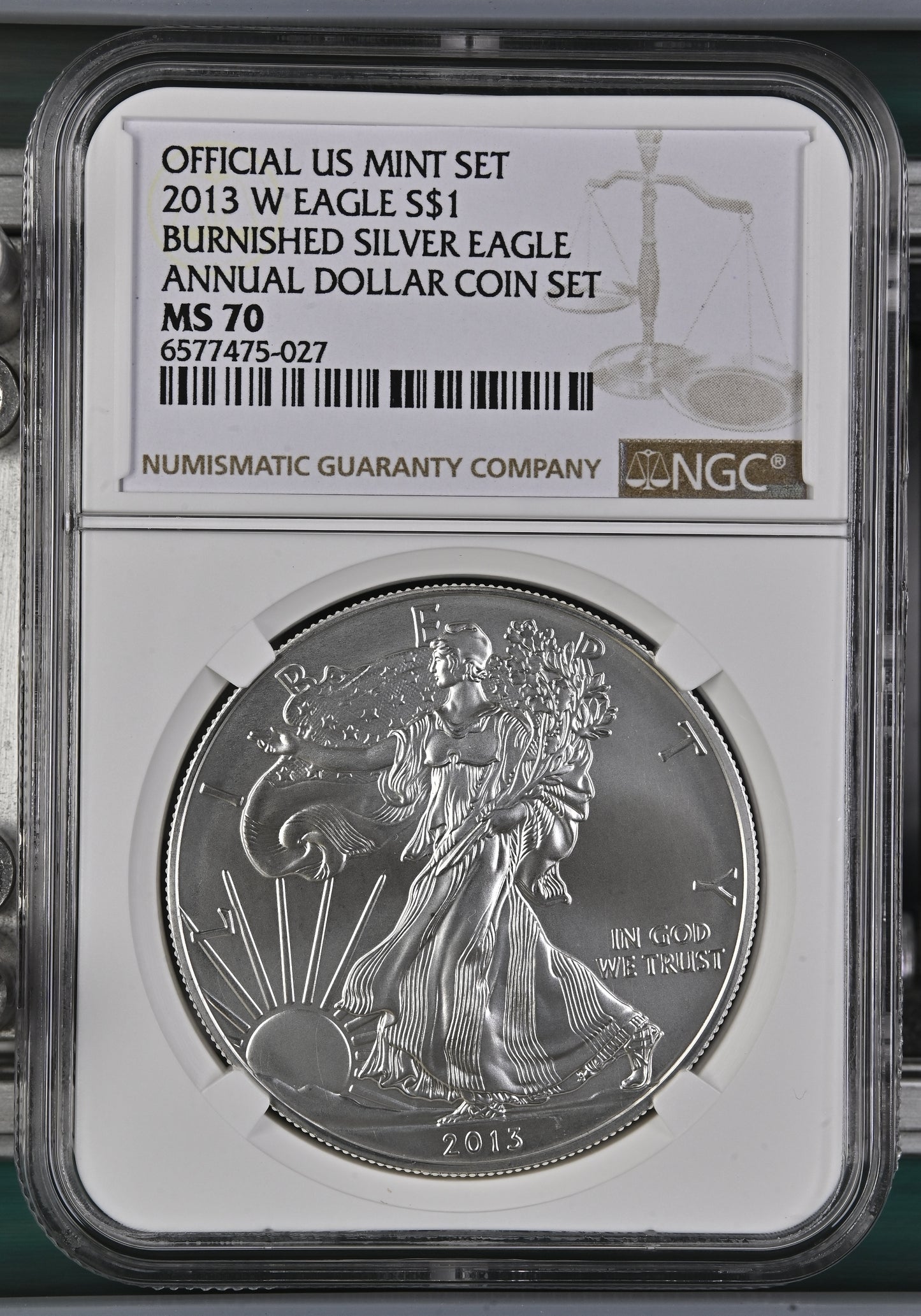 2013 W EAGLE S$1 BURNISHED SILVER EAGLE ANNUAL DOLLAR COIN SET MS 70