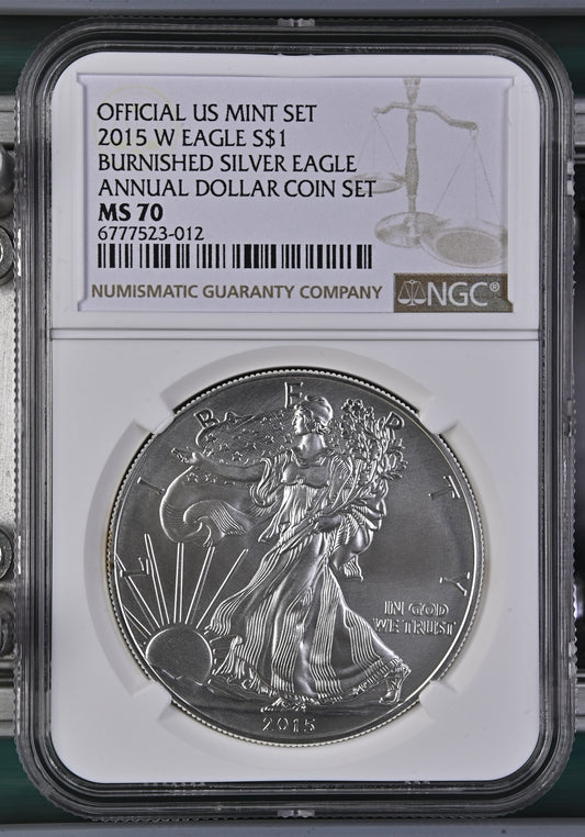 2015 W EAGLE S$1 BURNISHED SILVER EAGLE ANNUAL DOLLAR COIN SET MS 70