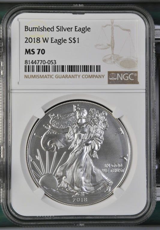 2018 W SILVER EAGLE S$1 BURNISHED MS 70