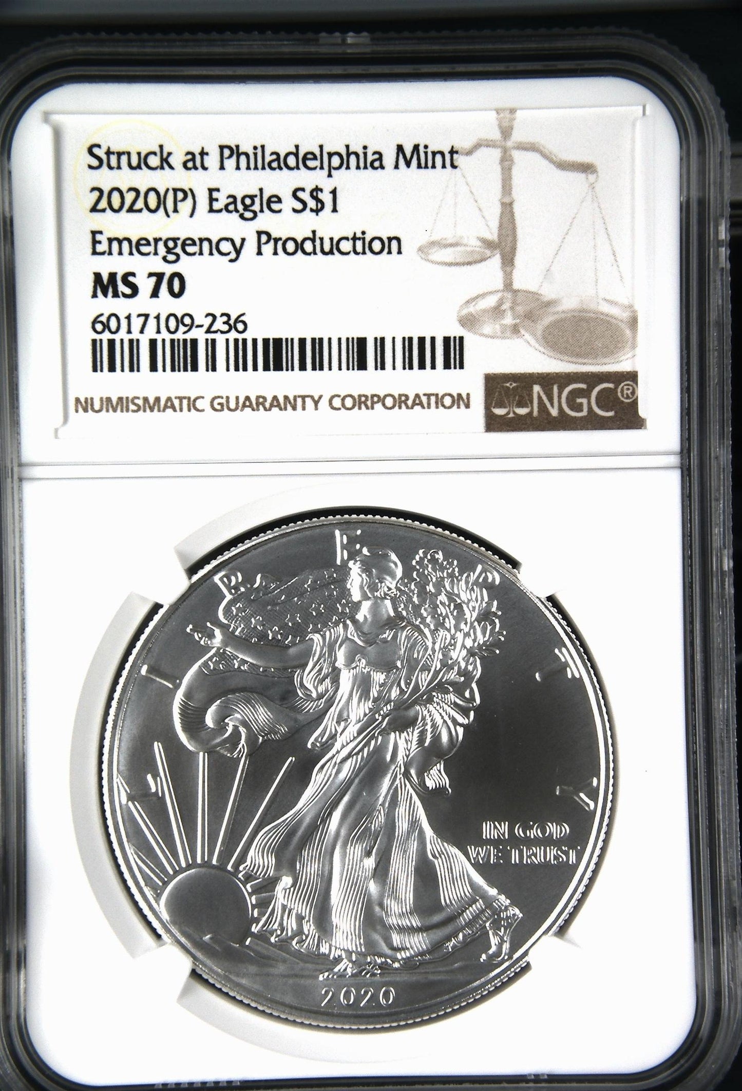 2020(P) EAGLE S$1 STRUCK AT PHILADELPHIA EMERGENCY PRODUCTION MS 70