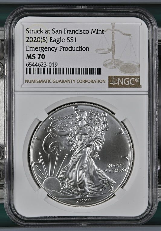 2020(S) EAGLE S$1 STRUCK AT SAN FRANCISCO MINT EMERGENCY PRODUCTION MS 70