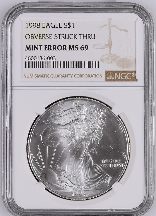 1998 EAGLE OBVERSE STRUCK THRU S$1