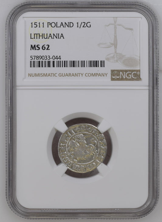 1511 POLAND 1/2G LITHUANIA NGC MS 62