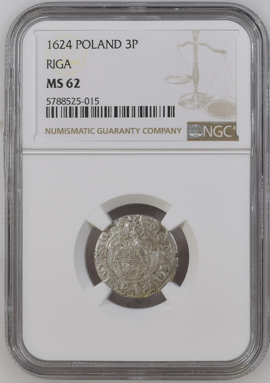 1624 POLAND 3P RIGA NGC MS 62