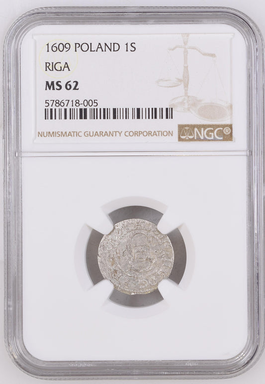 1609 POLAND 1S RIGA NGC MS 62 TOP-POP