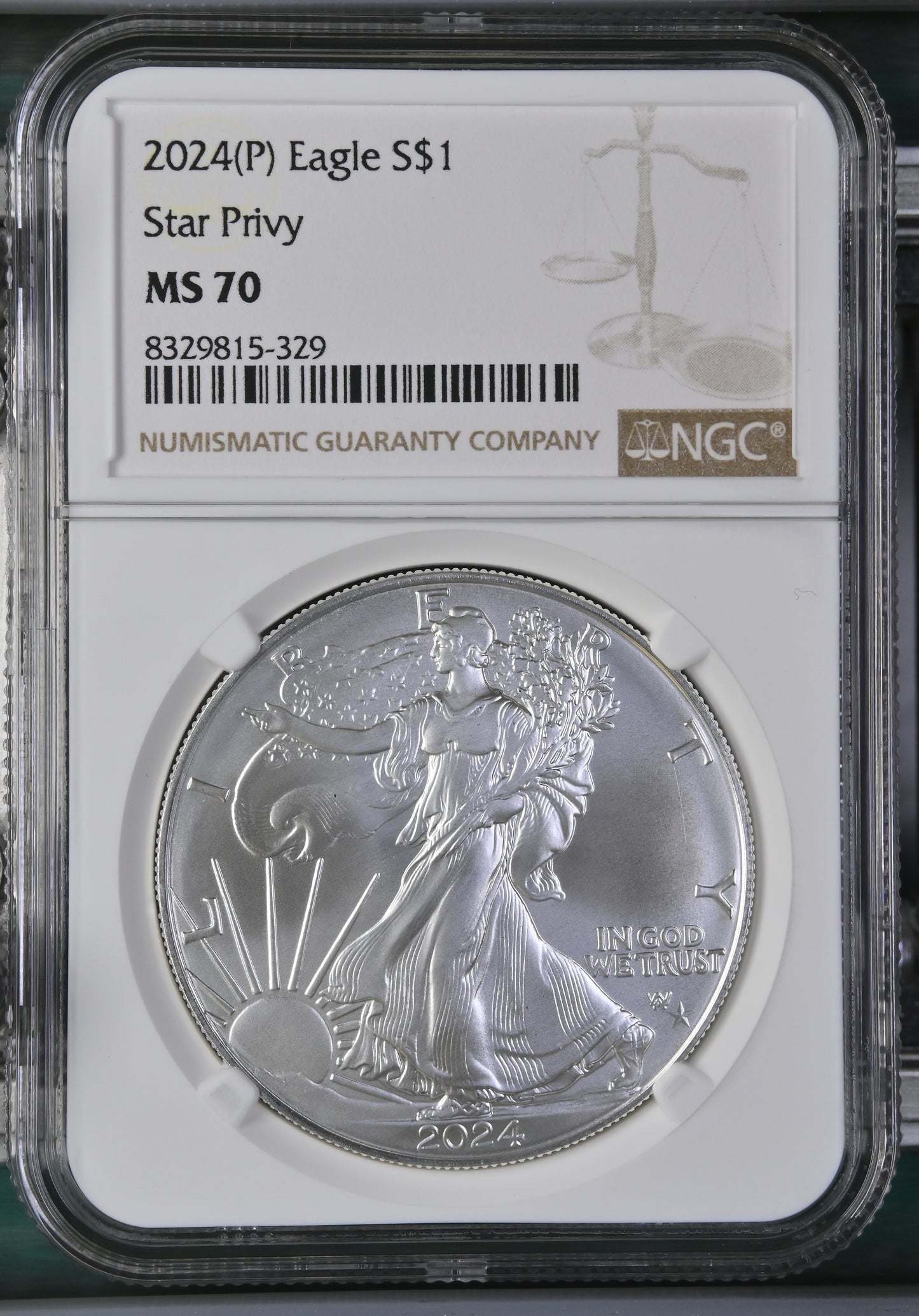 2024(P) SILVER EAGLE STAR PRIVY S$1 MS 70