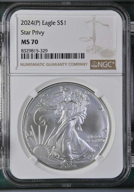 2024(P) SILVER EAGLE STAR PRIVY S$1 MS 70