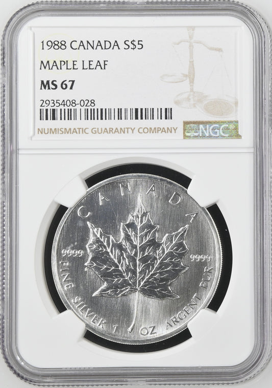 1988 CANADA S$5 MAPLE LEAF NGC MS 67