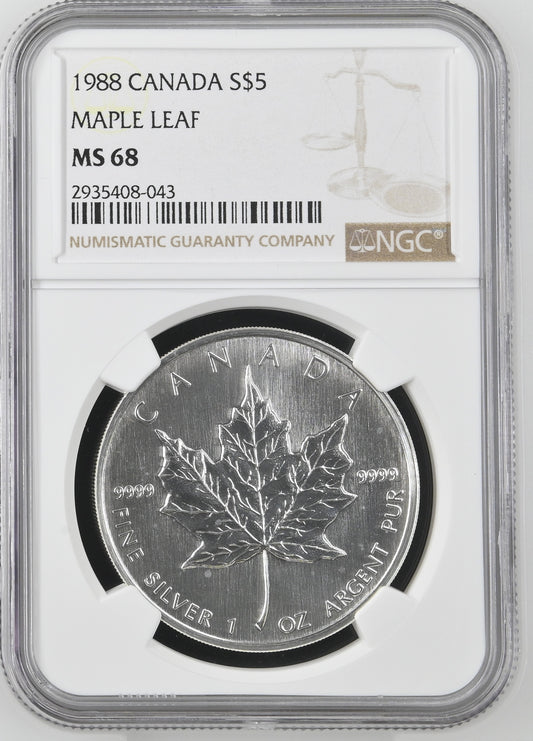 1988 CANADA S$5 MAPLE LEAF NGC MS 68