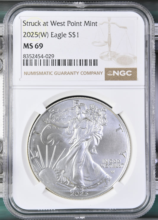2025 EAGLE S$1 TYPE 2 STRUCK AT WEST POINT MINT (W) MS 69