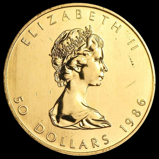 1986 CANADA 1 OZ GOLD MAPLE LEAF BU