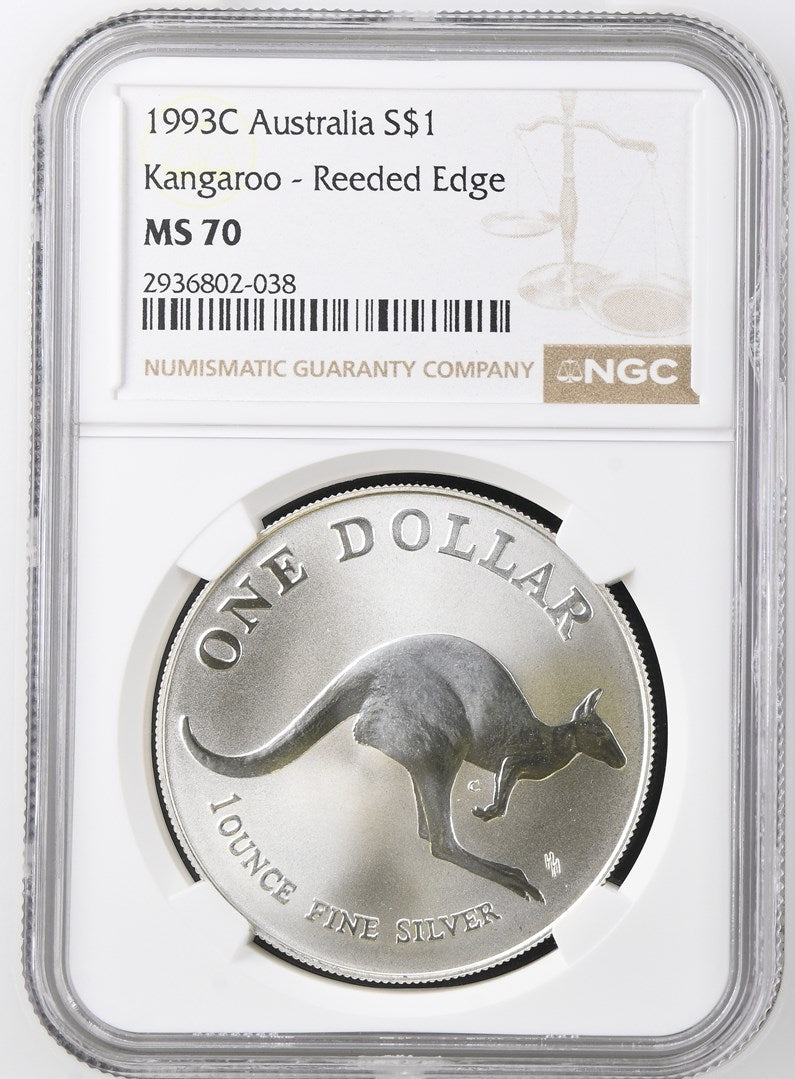1993C AUSTRALIA  S$1 KANGAROO - REEDED EDGE NGC MS 70