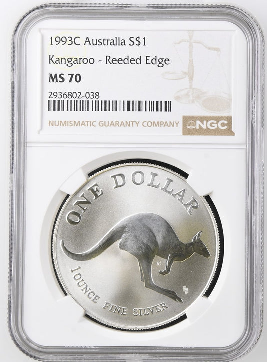 1993C AUSTRALIA  S$1 KANGAROO - REEDED EDGE NGC MS 70
