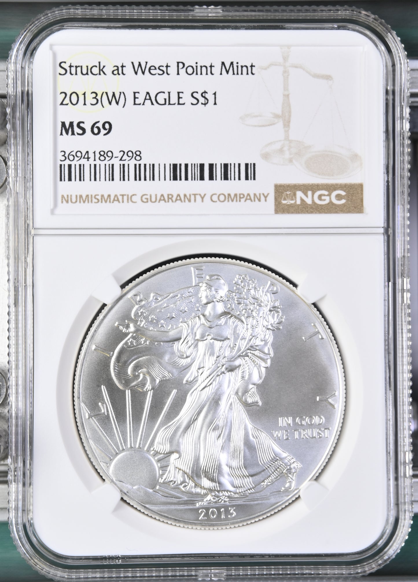 2013 EAGLE S$1 TYPE 1 STRUCK AT WEST POINT MINT (W) MS 69