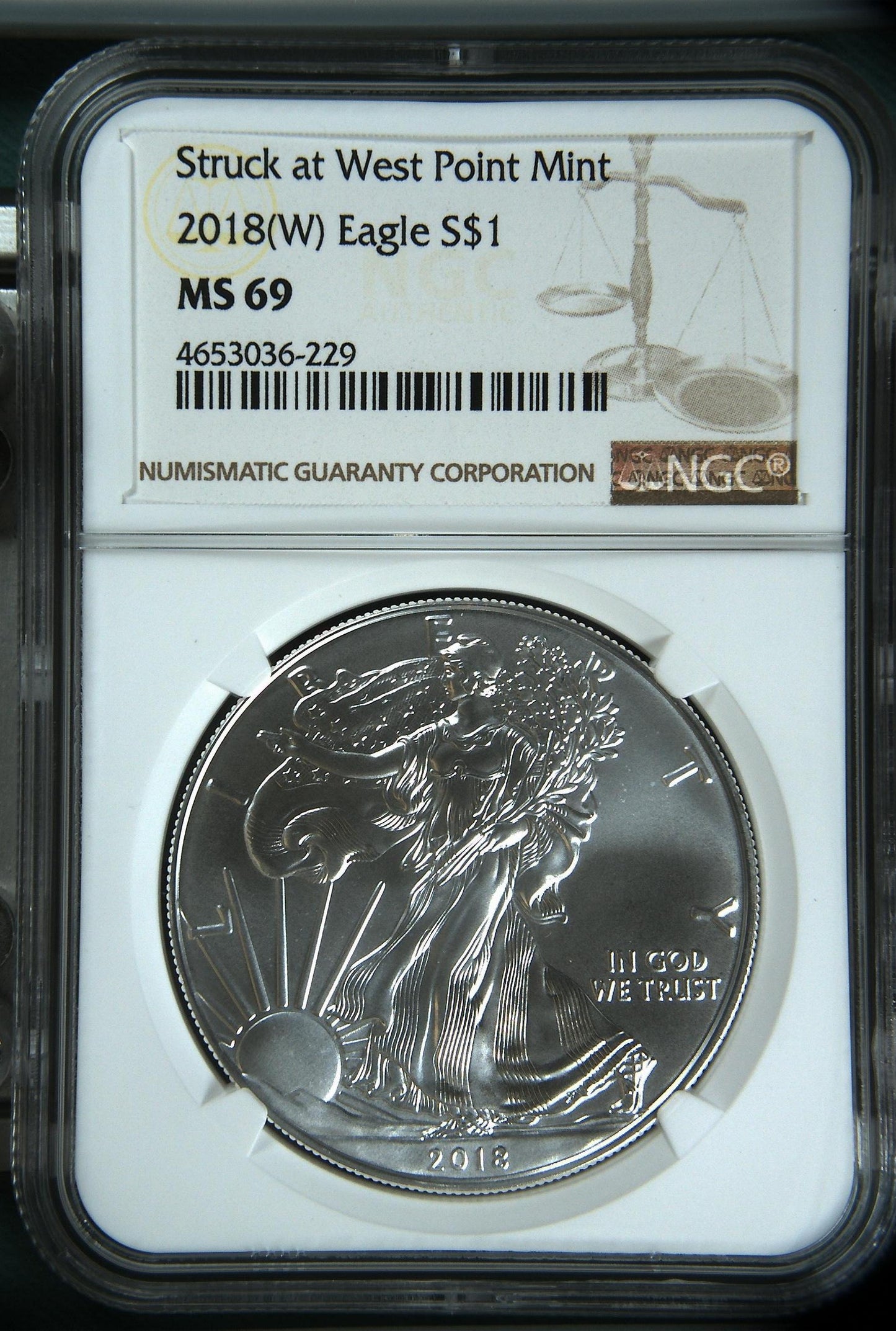 2018 EAGLE S$1 TYPE 1 STRUCK AT WEST POINT MINT (W) MS 69