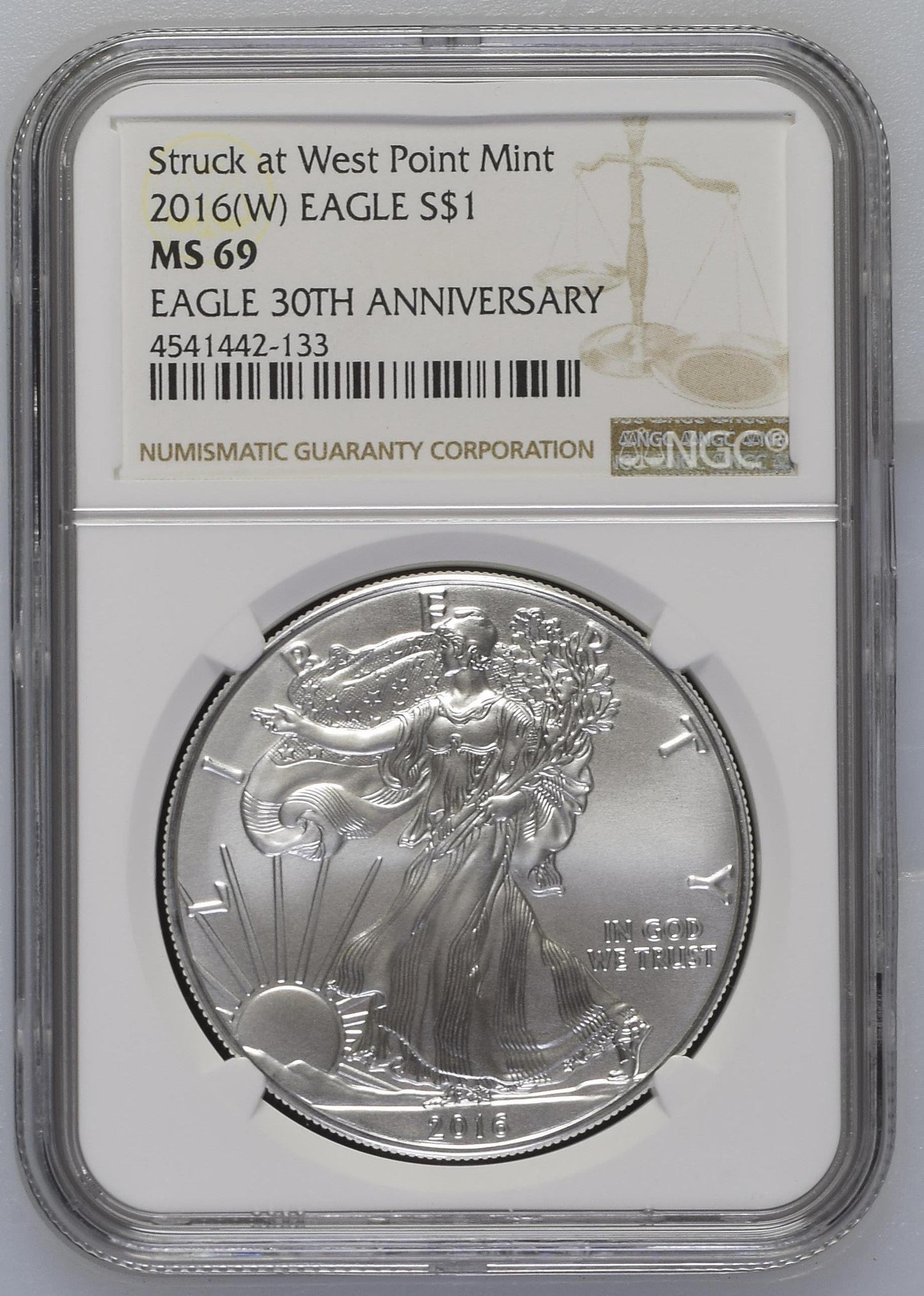 2016 EAGLE S$1 TYPE 1 STRUCK AT WEST POINT MINT (W) MS 69