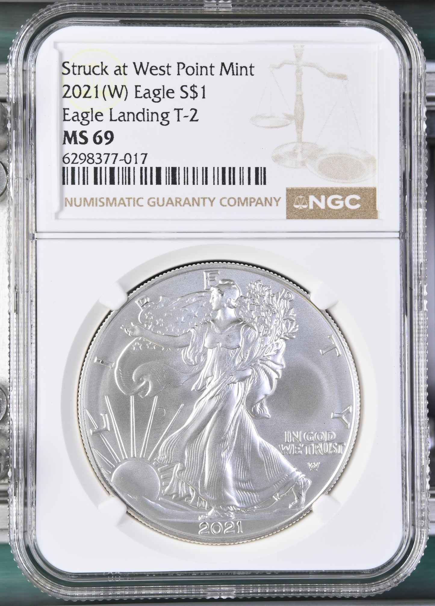 2021 (W) EAGLE S$1 STRUCK AT WEST POINT MINT EAGLE LANDING T-2 MS 69
