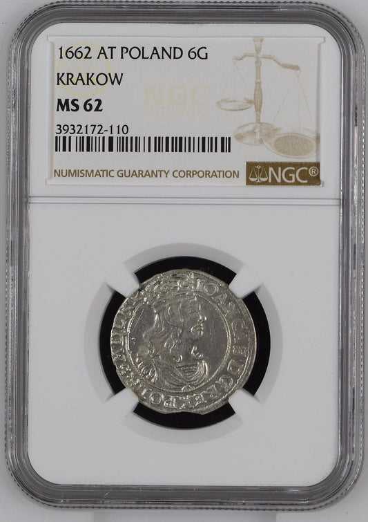 1662 POLAND SZOSTAK KRAKOW NGC MS 62 TOP POP