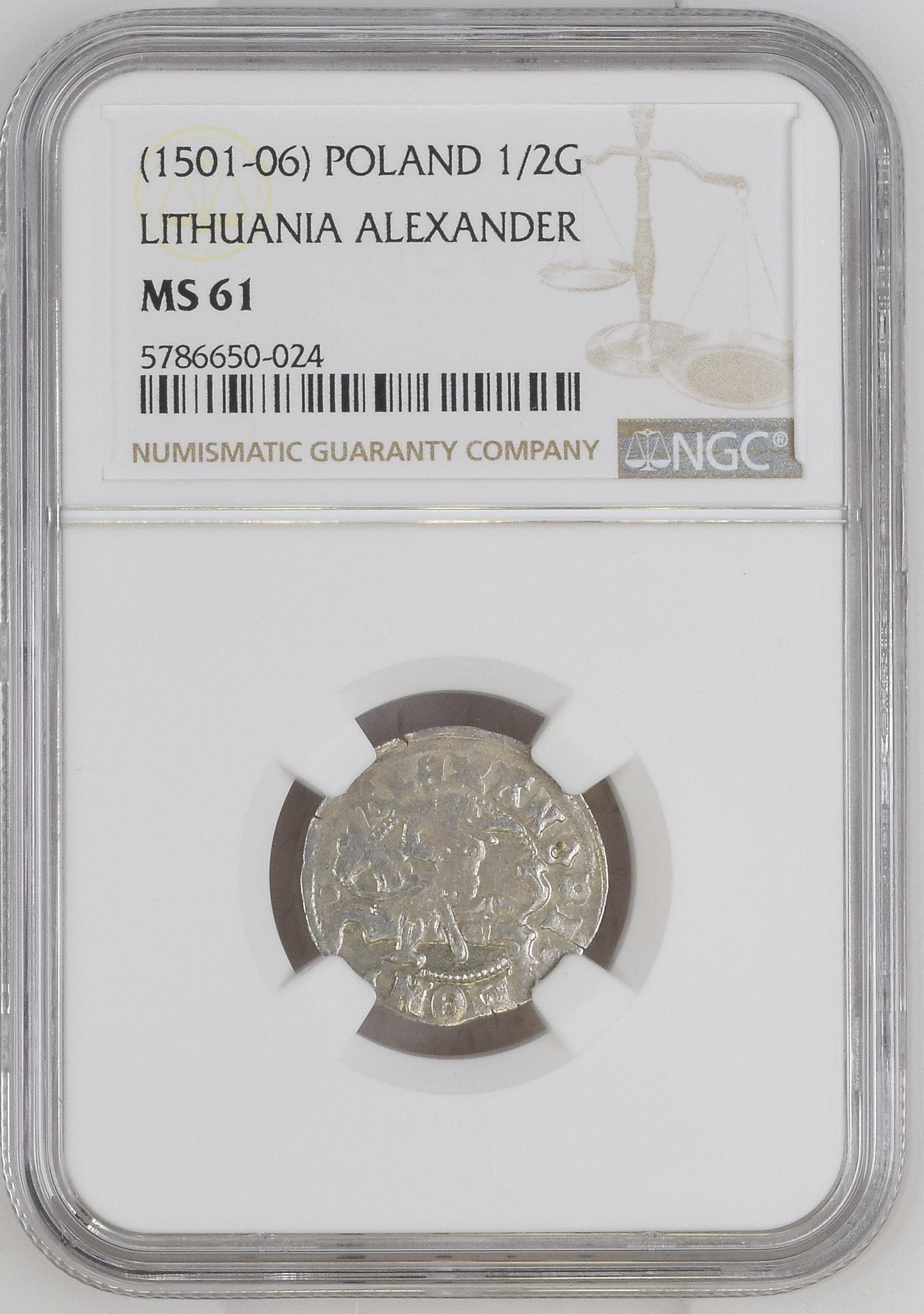 1501 POLAND 1/2G LITHUANIA NGC MS 61