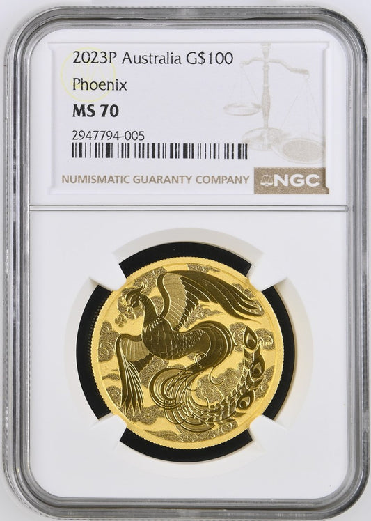 2023 AUSTRALIA 1 OZ GOLD CHINESE MYTHS & LEGENDS PHOENIX NGC MS 70 TOP-POP