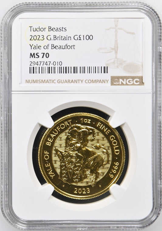 2023 GREAT BRITAIN 1 OZ GOLD THE ROYAL TUDOR BEASTS THE YALE OF BEAUFORT NGC MS 70 TOP-POP