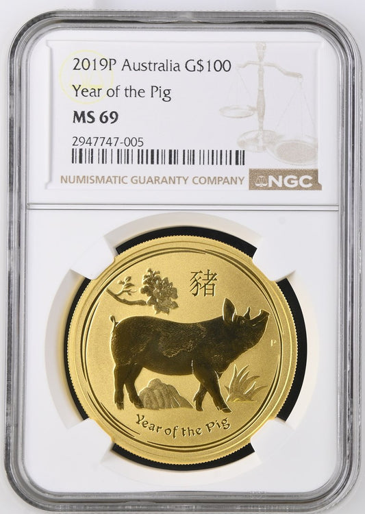 2019 AUSTRALIA 1 OZ GOLD LUNAR PIG BU (SERIES II) NGC MS 69