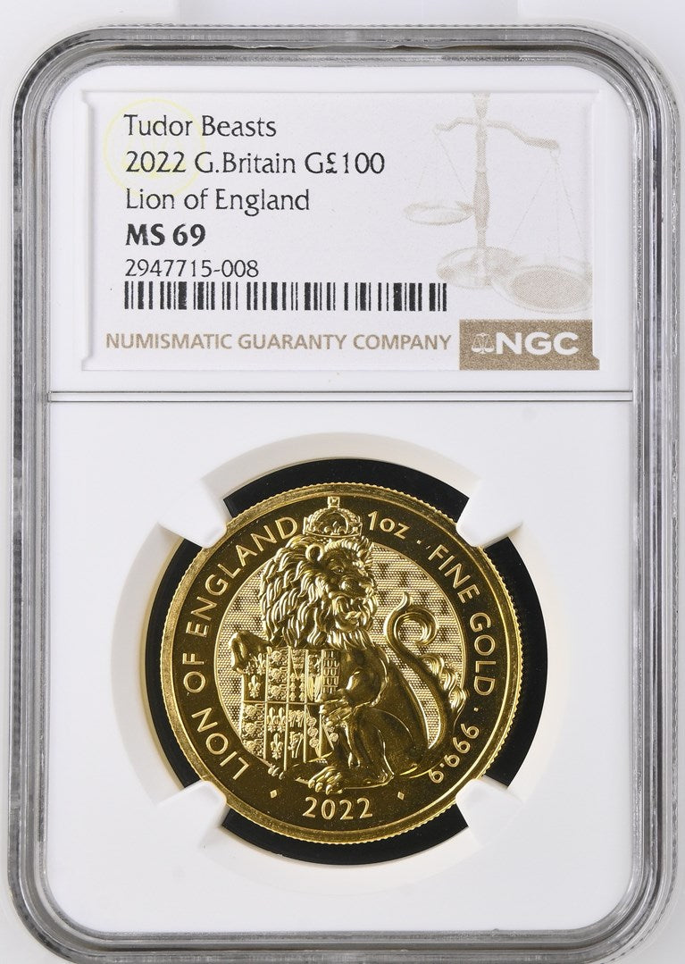 2022 GREAT BRITAIN 1 OZ GOLD THE ROYAL TUDOR BEASTS THE LION OF ENGLAND NGC MS 69