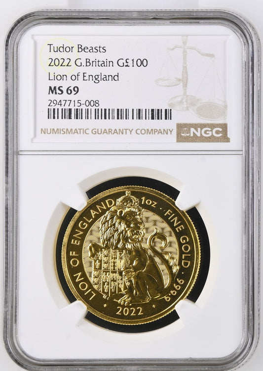 2022 GREAT BRITAIN 1 OZ GOLD THE ROYAL TUDOR BEASTS THE LION OF ENGLAND NGC MS 69