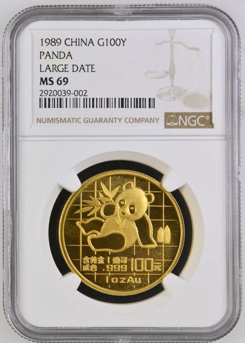 1989 CHINA G100Y PANDA LARGE DATE NGC MS 69