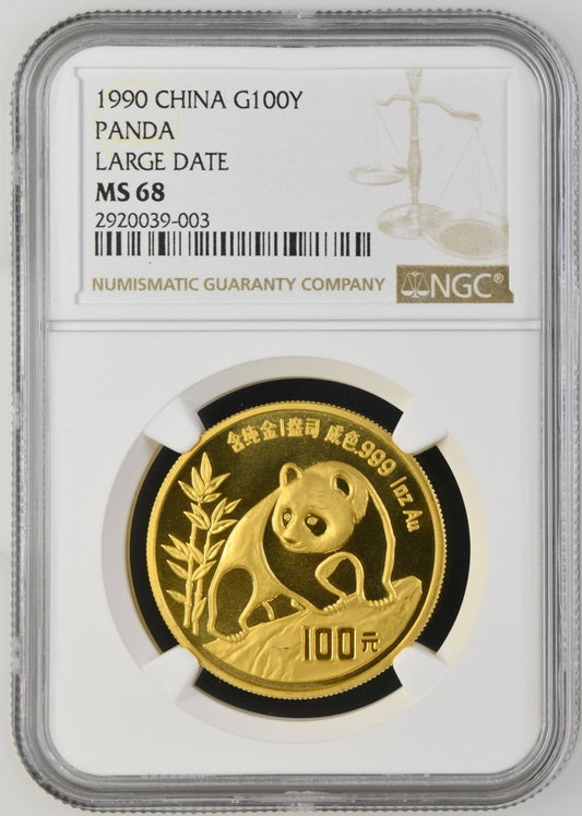 1990 CHINA G100Y PANDA LARGE DATE NGC MS 68