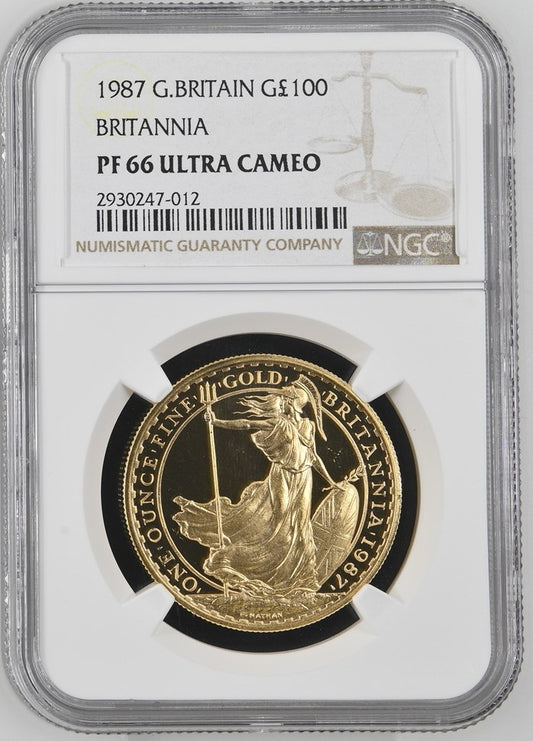 1987 G.BRITAIN GREAT BRITAIN G100P BRITANNIA NGC PF 66 ULTRA CAMEO