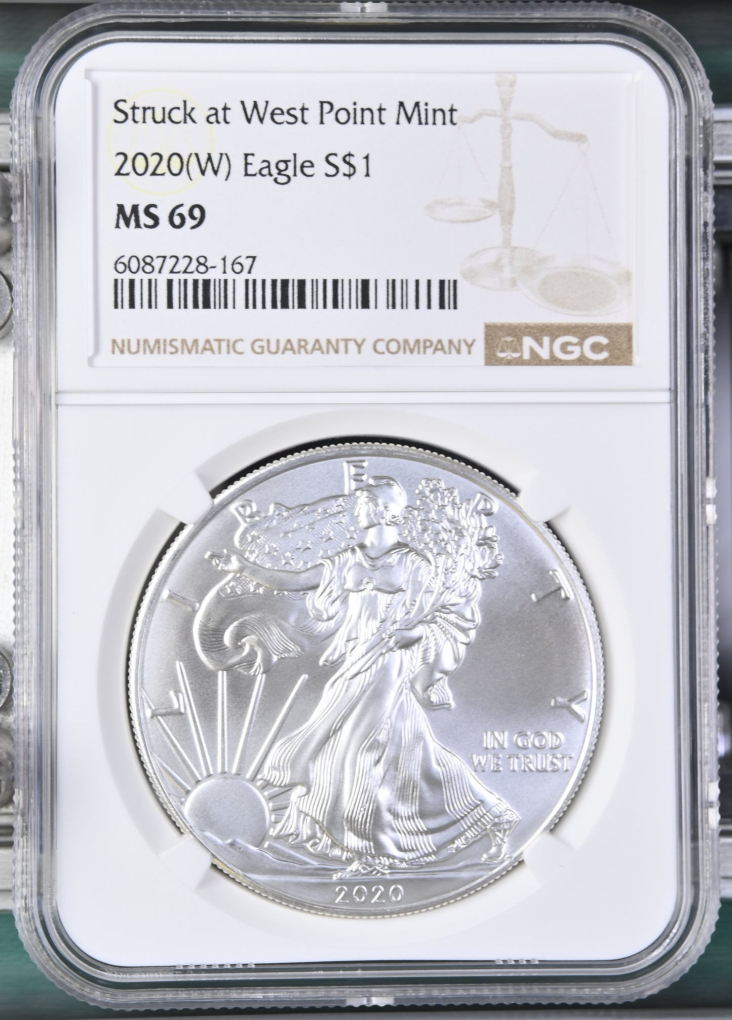 2020 EAGLE S$1 TYPE 1 STRUCK AT WEST POINT MINT (W) MS 69