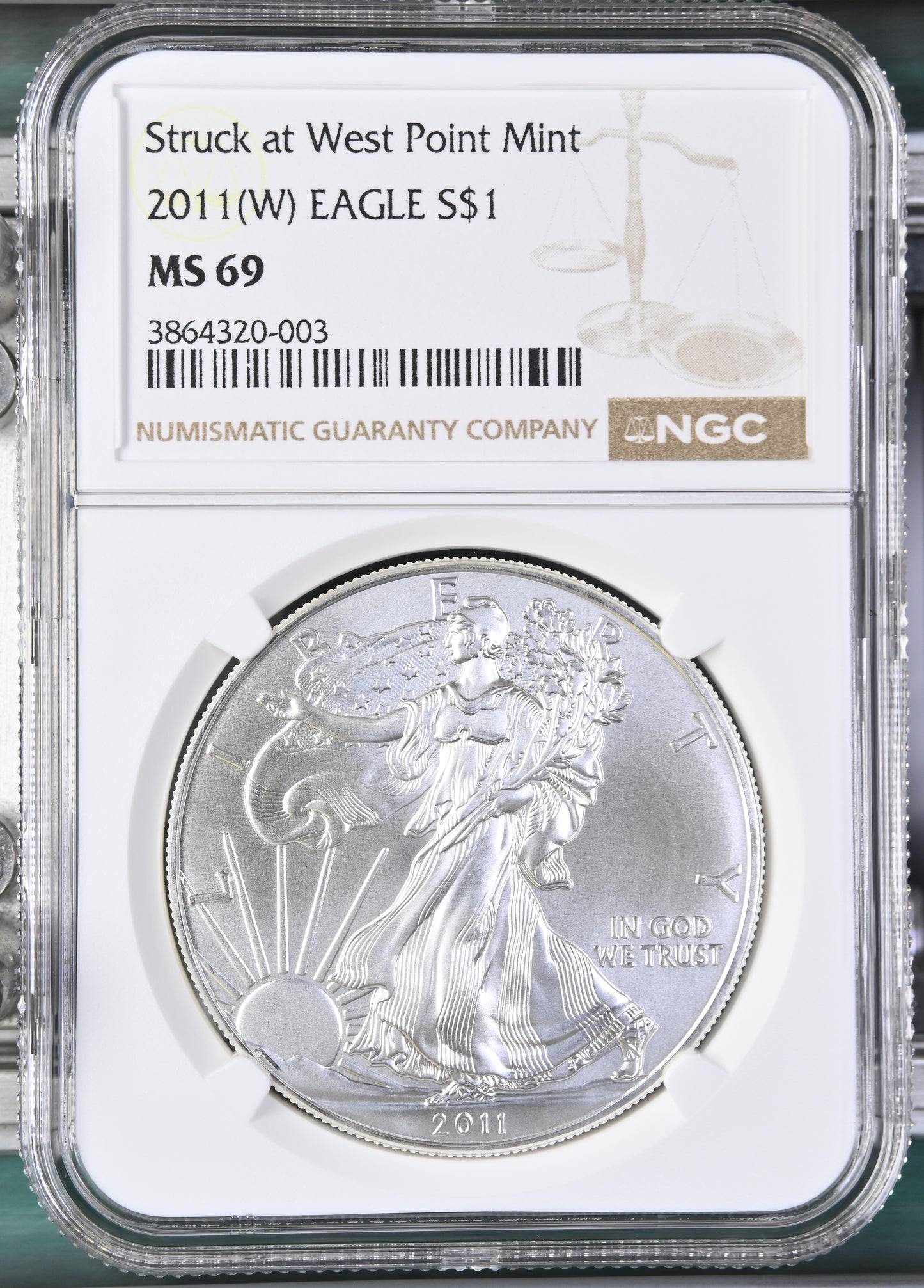 2011 SILVER EAGLE $1 STRUCK AT WEST POINT MS 69