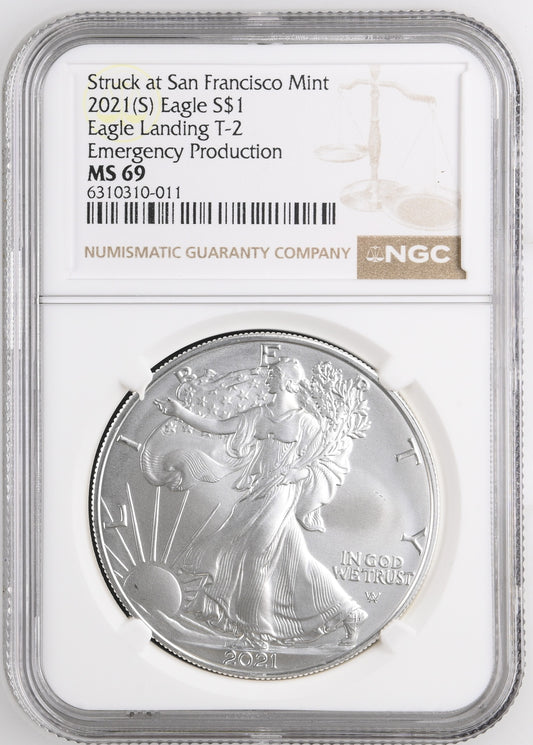 2021(S) EAGLE S$1 HERALDIC EAGLE STRUCK AT SAN FRANCISCO MINT T-2 MS 69