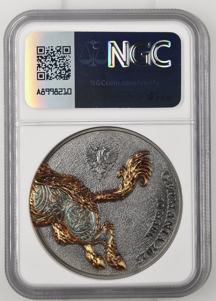 2025 2OZ GERMANIA FANTASY COINS S10M GULLINBURSTI - GILT PRIVATE ISSUE - RUTHENIUM NGC MS 70