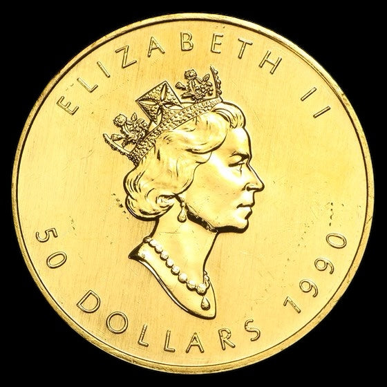 1990 CANADA 1 OZ GOLD MAPLE LEAF BU