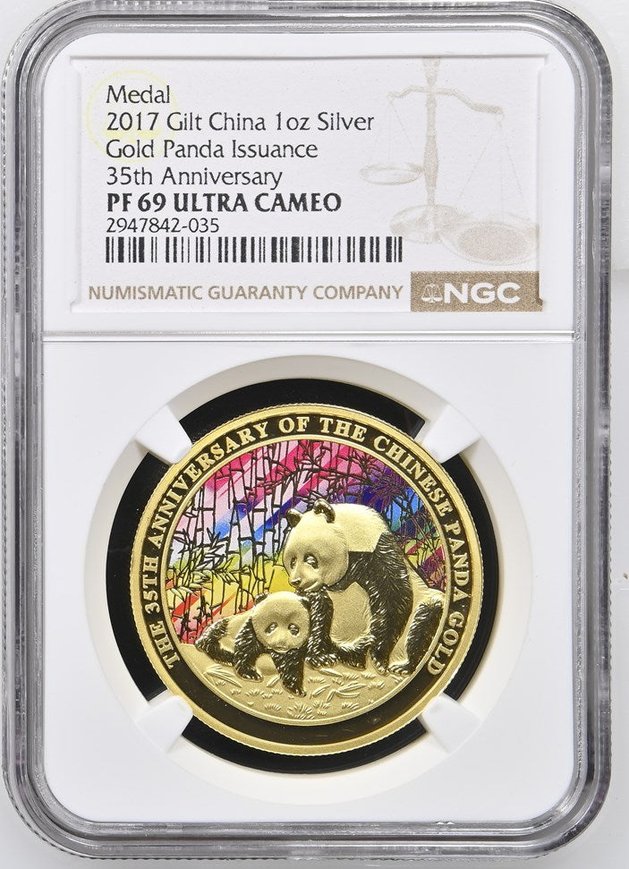 2017 GILT CHINA SILVER GOLD PANDA ISSUANCE 35TH ANNIV